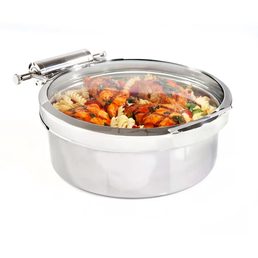 Steelite DW04WGH7SS Round Induction Chafer, 4 Qt Glass Lid, 16"W x 13"D x 6"H, 18/10 Steel, Cover