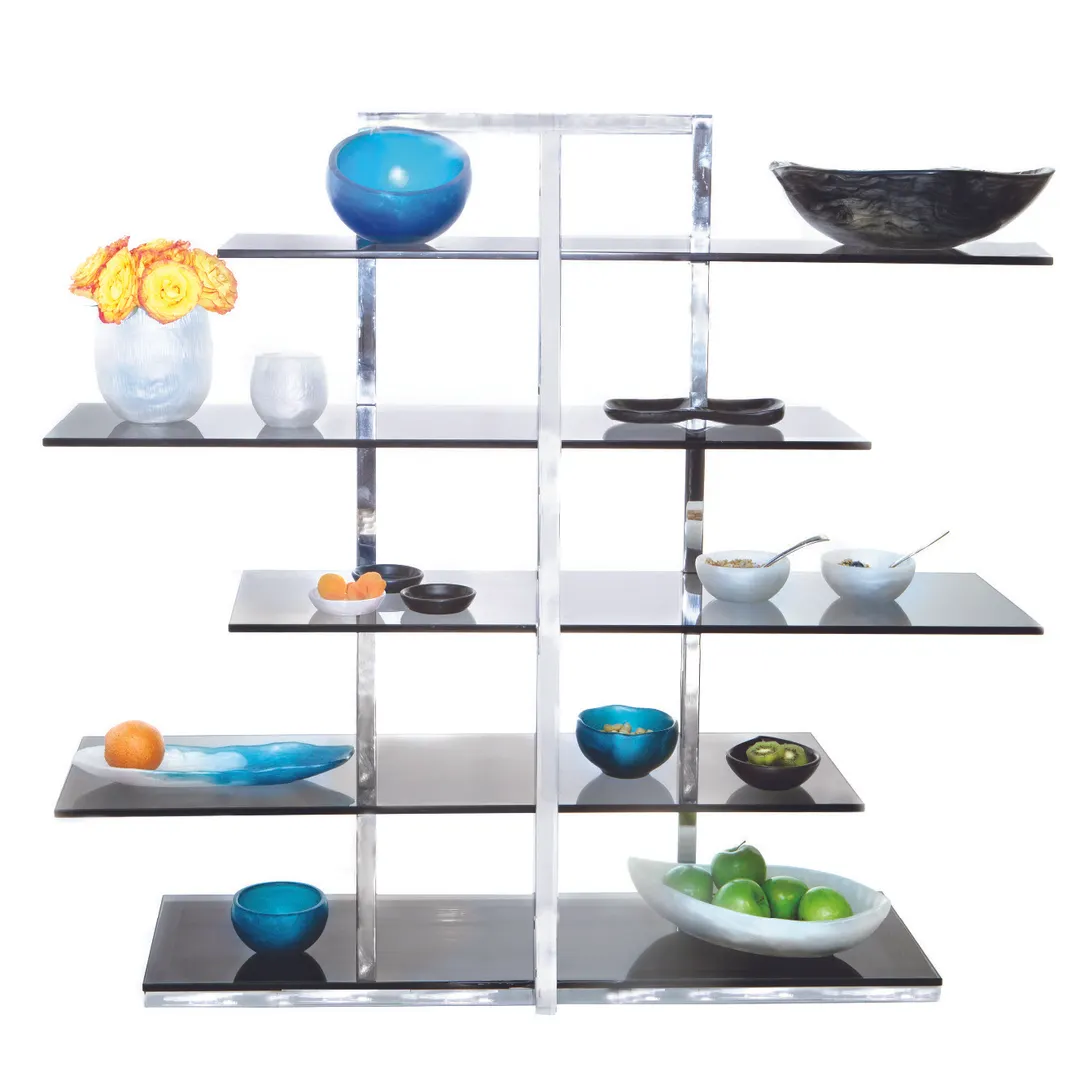 Steelite DW5TBK Tiered Display Stand - 36" W x 11" D x 41" H Rect. Metal Base Silvers 5-Tier 31"-48"