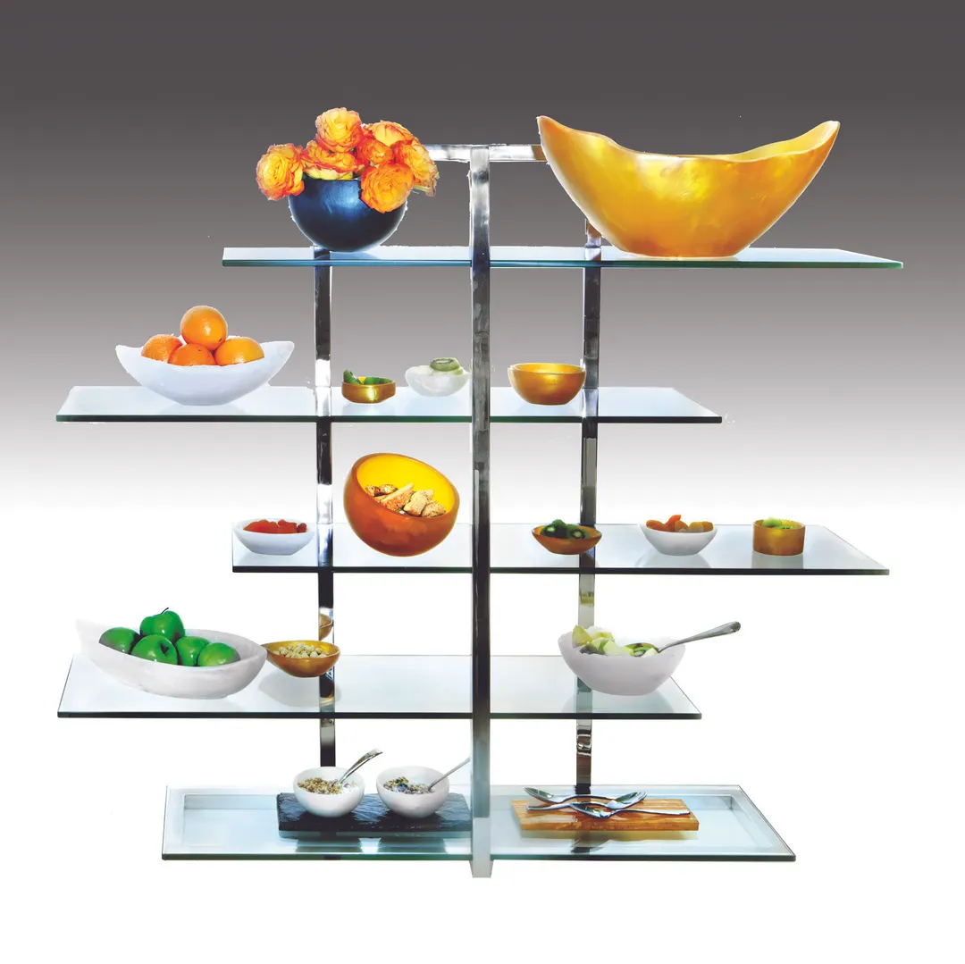 Steelite DW5TC - 5 Tier Riser, 36"W x 11"D x 41"H, Metal Base, Silvers Finish, Height 31"-48"
