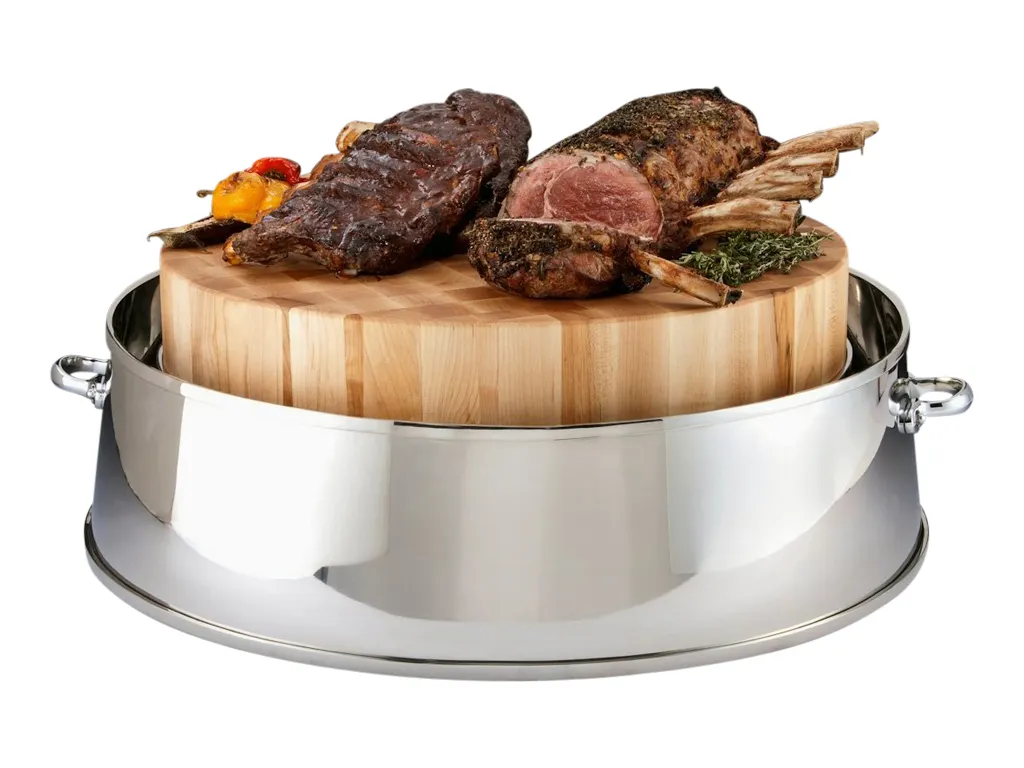 Steelite DW726WDFG25 Carving Board with Finger Grips, 24" x 24" x 2.5" Maple, Brown, 19-24" Diameter
