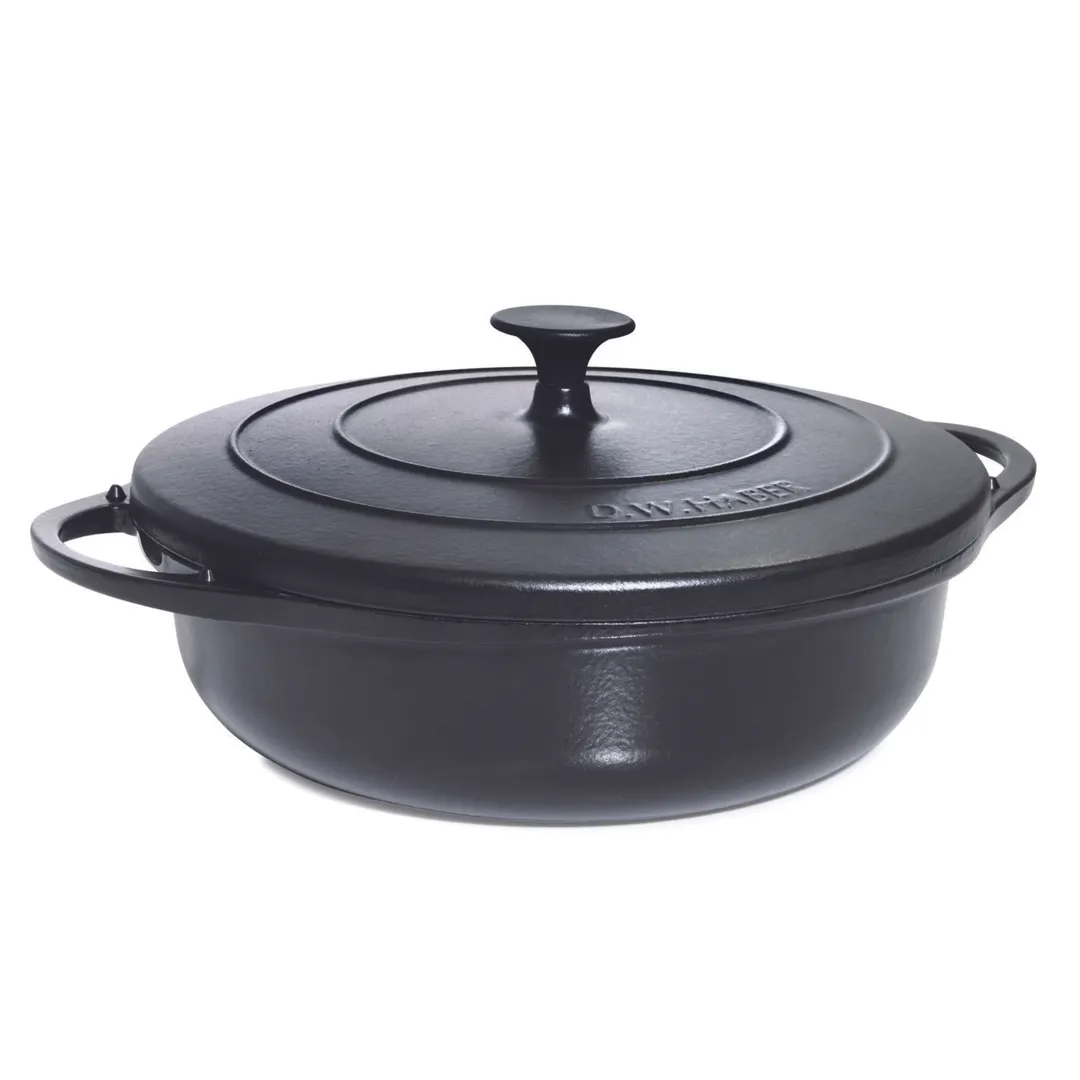 Steelite DWG4F Chafing Dish - 4 Qt Cast Iron, 16"W x 12"D x 6.5"H, Black, Cover, Induction Ready