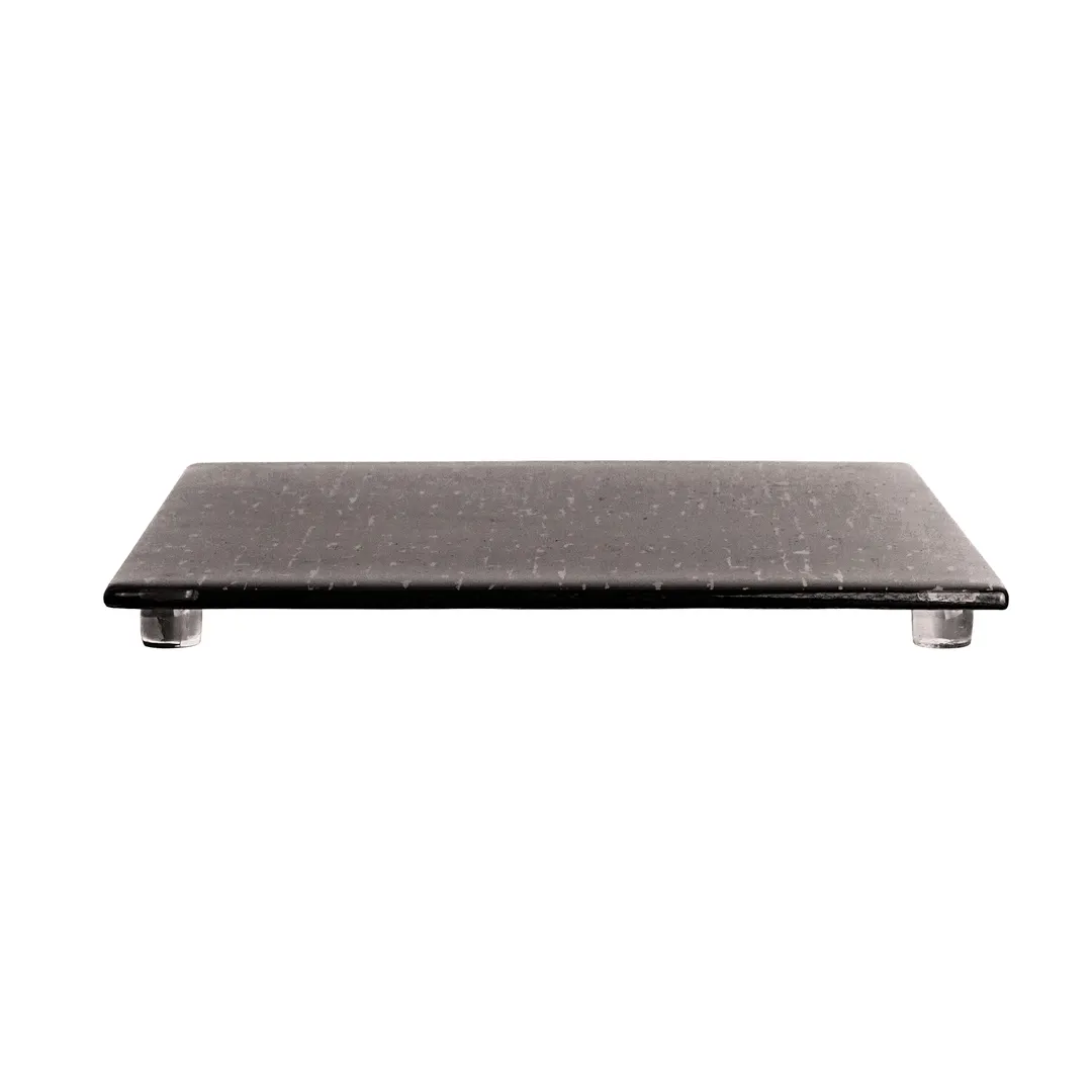 Steelite GS196666 Footed Serving Board, 8.75" x 8.75" x 0.875" H, Glass Dark Grey Cream - 2/Case