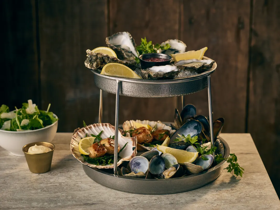 Steelite GWSFS22228V Two‑Tier Seafood Stand, 7.625" Stainless Steel, Dishwasher Safe - 1/Case