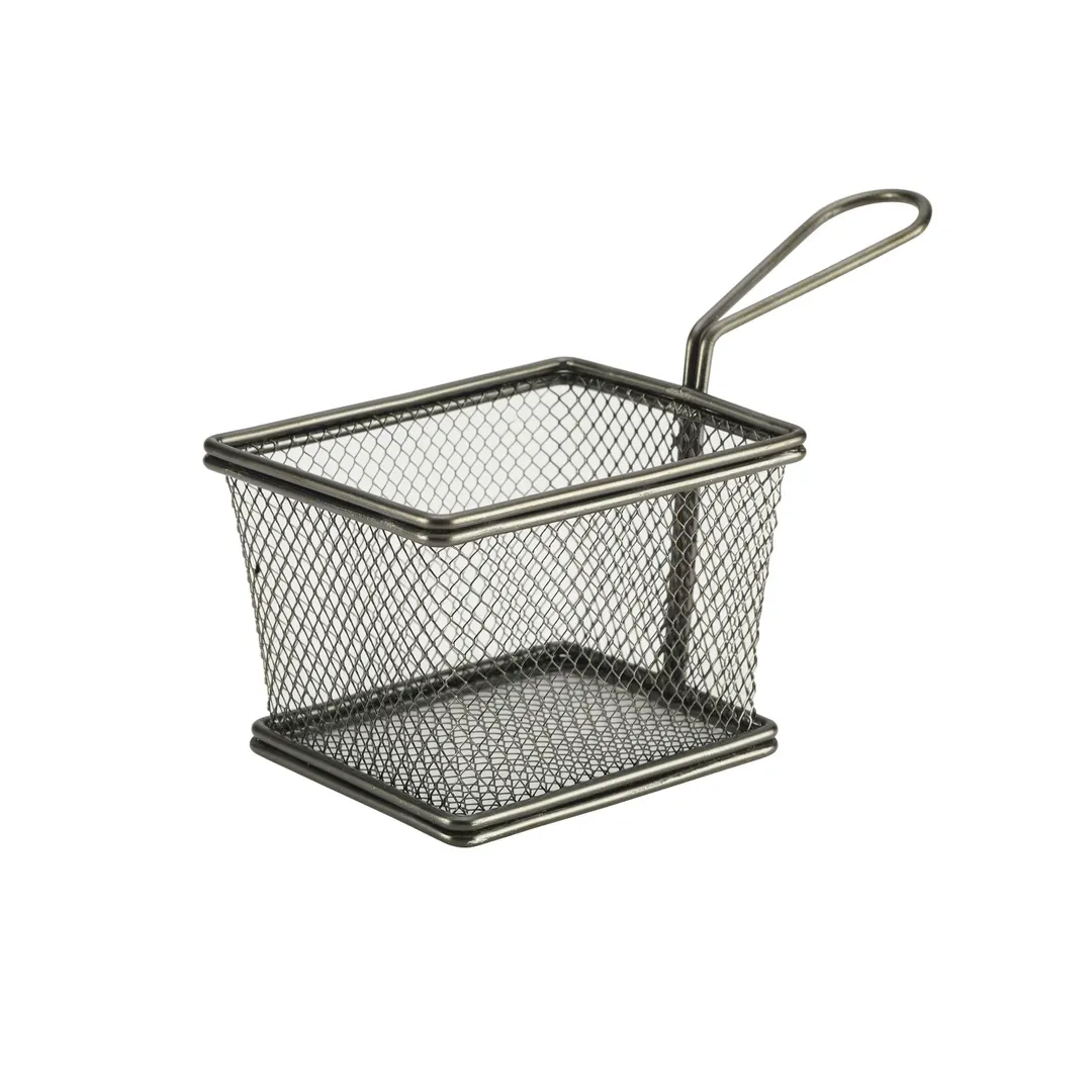 Steelite GWSVB1210BK Rect Fry Basket 8.125" x 3.875" x 5.0" Black Stainless Steel Safe - 6/Case