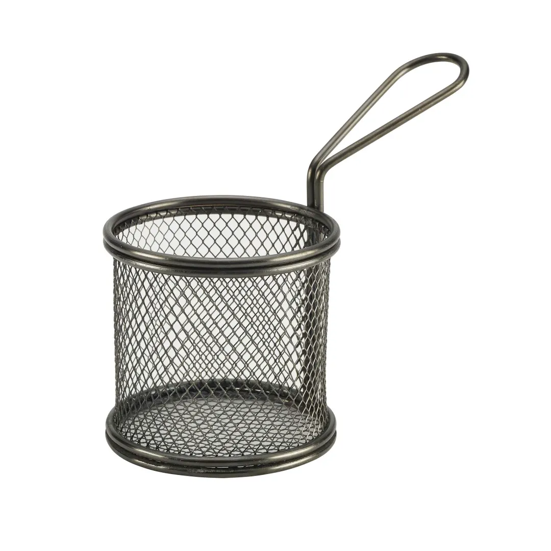 Steelite GWSVBR09BK - Round Stainless Steel Fry Basket, 6.75" x 3.625" x 5.625", Black - 6/Case