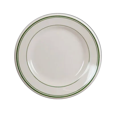 Steelite HL2031 Rolled Edge China Plate, 7.125" Diameter, Green Band, RE & NR, Dishwasher - 36/Case