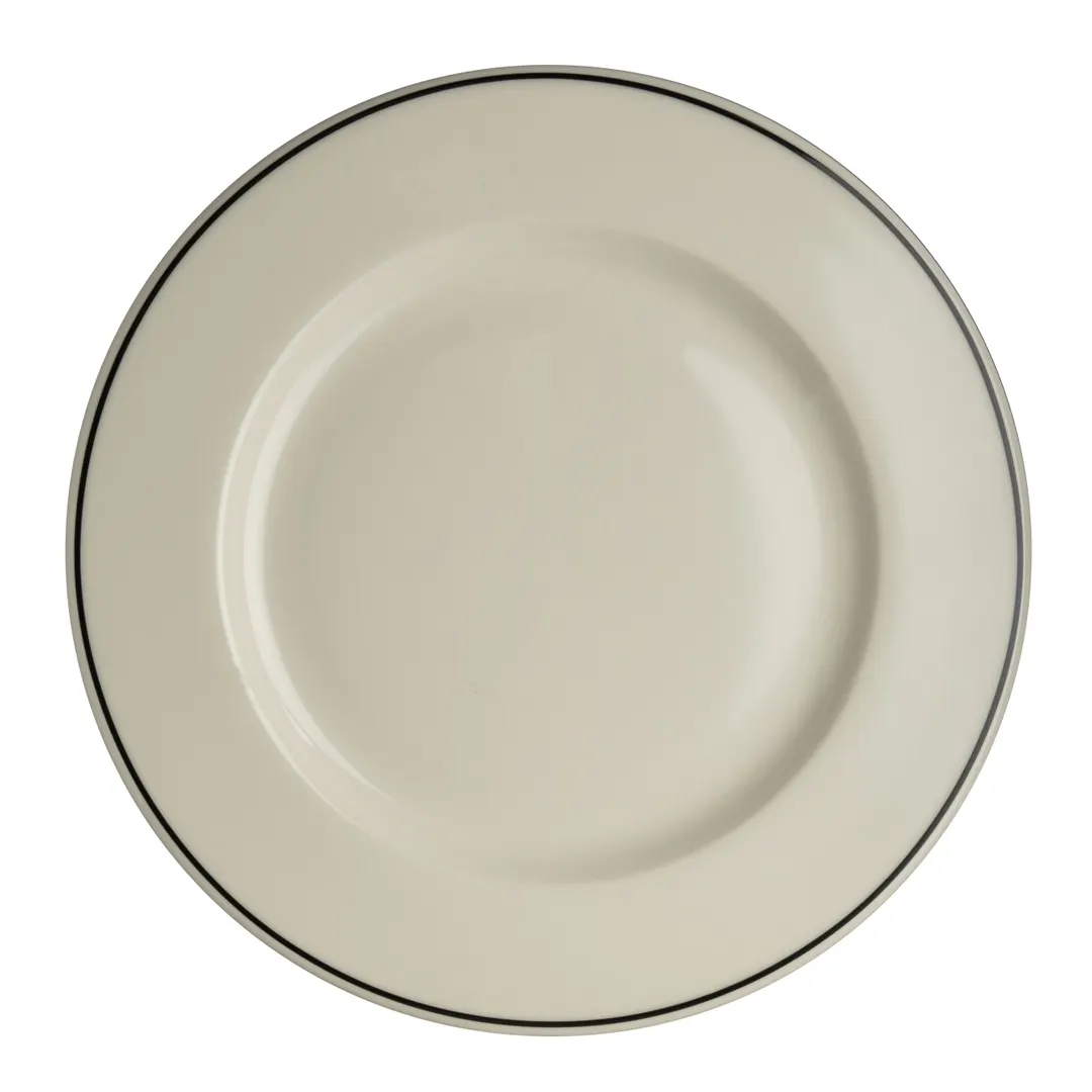 Steelite HL2051743 - 9" Round China Plate, White Homer Ivory Black Line, Rolled Edge - 1 Dozen