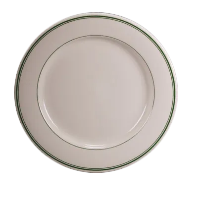 Steelite HL2081 - 11.125" Round Rolled Edge China Plate, Green Band, Dishwasher Oven Safe - 1 Dozen