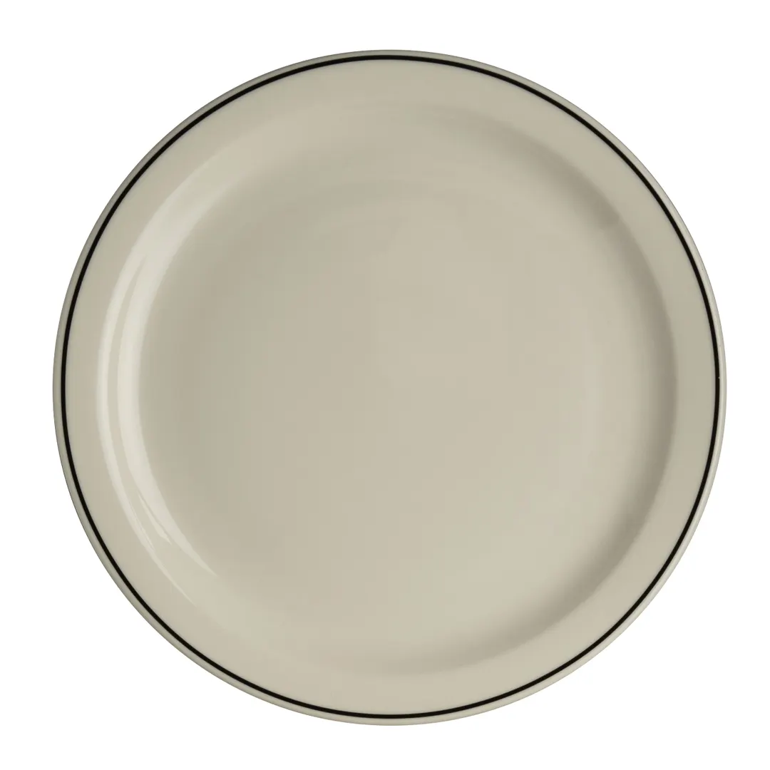 Steelite HL2241743 - 9" Round China Plate, Narrow Rim, White Homer Ivory Black Line, 1 Dozen