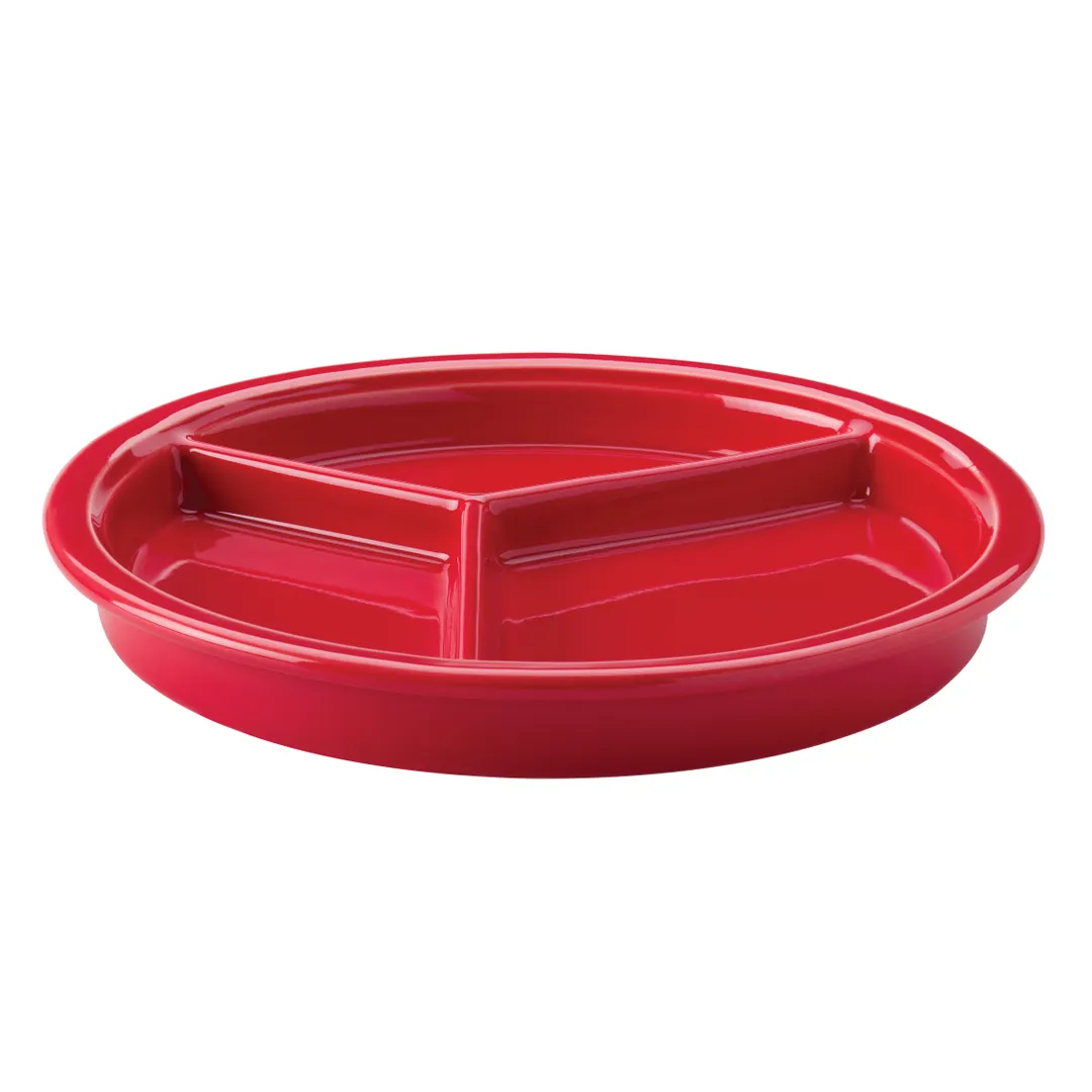 Steelite HL31901326 - 9-1/16" 3‑Compartment China Plate, Scarlet Homer Pattern, 1‑1/8" - 1 Dozen