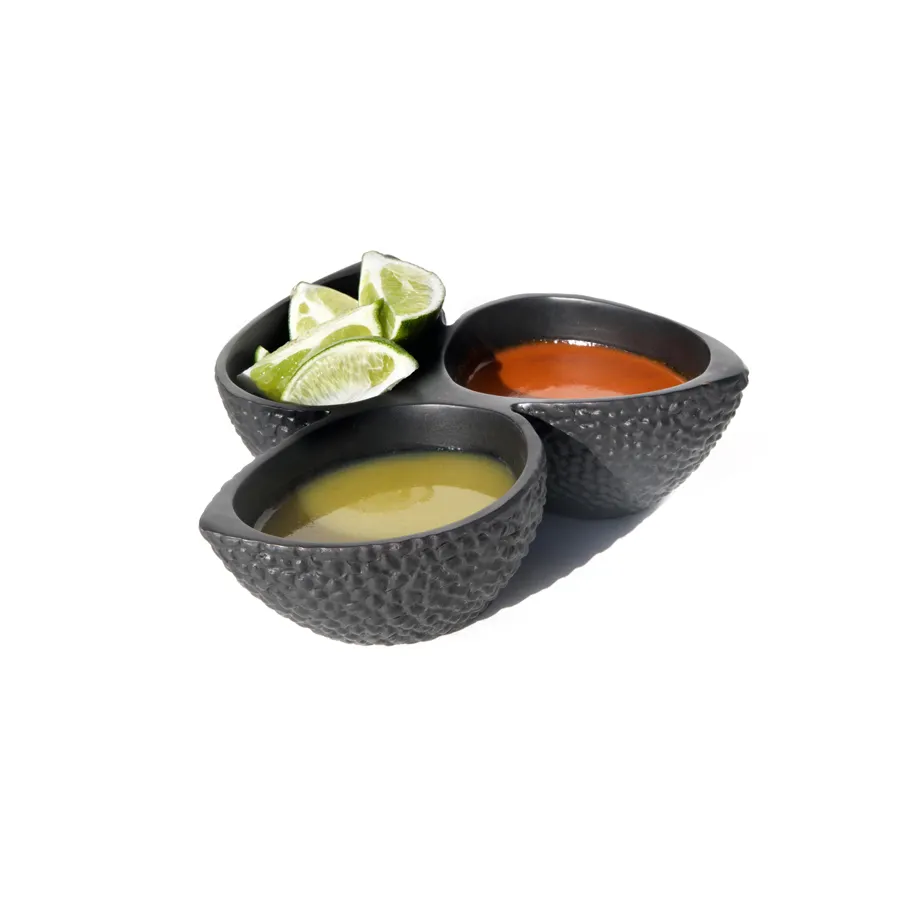 Steelite KMK2067ES - Avocado Trio 3‑Compartment Plastic Bowl, 8" Dia x 2½" H, Black Resin - 2/Case