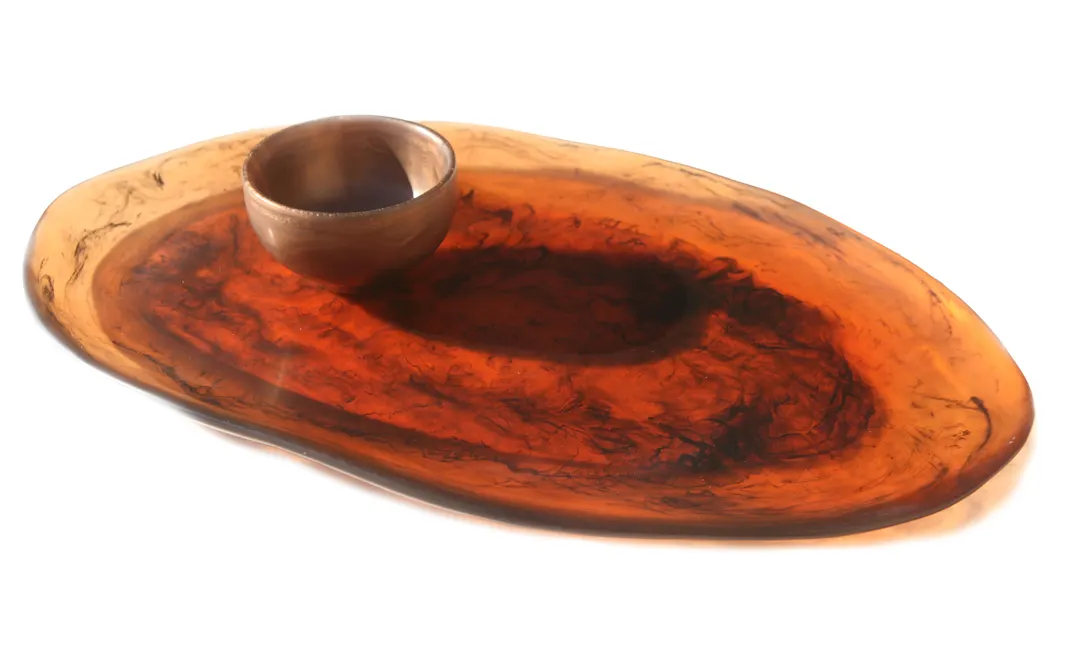 Steelite KMK2717TOR - 24" x 14" x 1-1/2" Oval Platter, Tortoise Brown Resin, Break‑Resistant