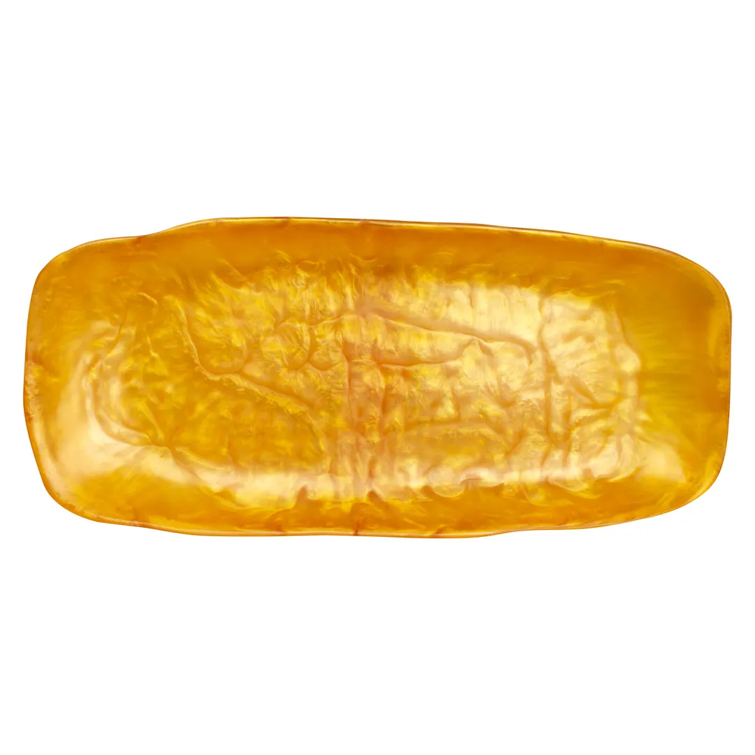 Steelite KMK2805TGP - 21" x 9.5" x 2.5" Rectangular Resin Plastic Platter, Tangerine Pearl
