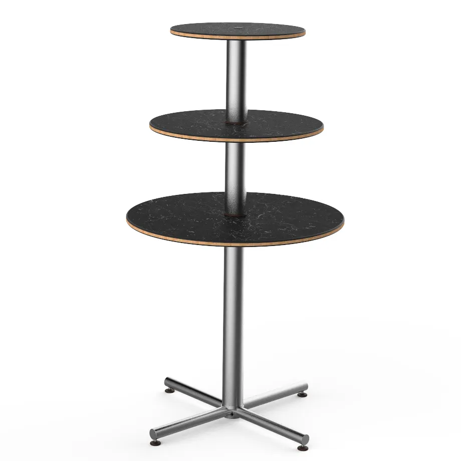 Steelite MGCPPR01MSXX - 3‑Tier Stand, 30" Dia x 55" H, Nero Marble Top, Bamboo Core, Silvers Steel