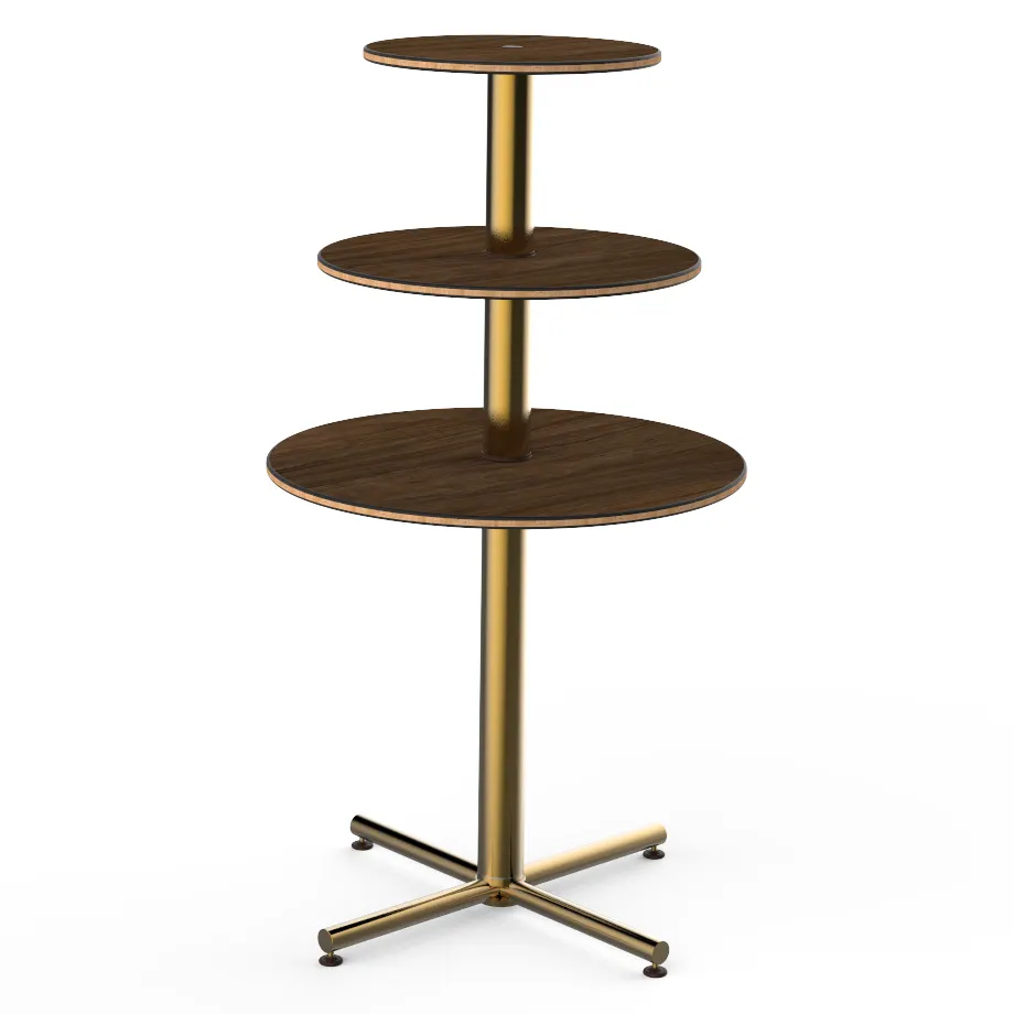 Steelite MGCPPR01WBXX - 3‑Tier Stand, 30" Dia x 55" H, Mango Wood Top, Bamboo Core, Gold Base