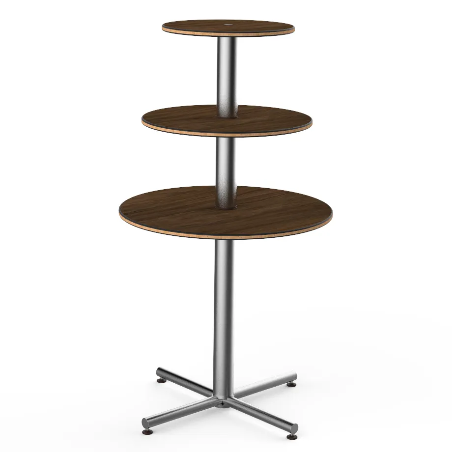 Steelite MGCPPR01WSXX - 3‑Tier Round Display Stand, 30" Dia. x 55" H, Stainless Steel Base, Core Top
