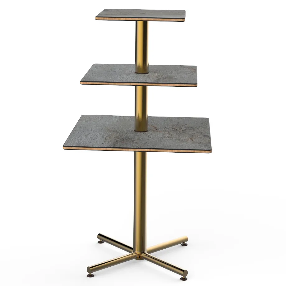 Steelite MGCPPS01GBXX - 3‑Tier Display Stand, 30" x 30" x 55" H, Top, Steel Base, Gold Finish