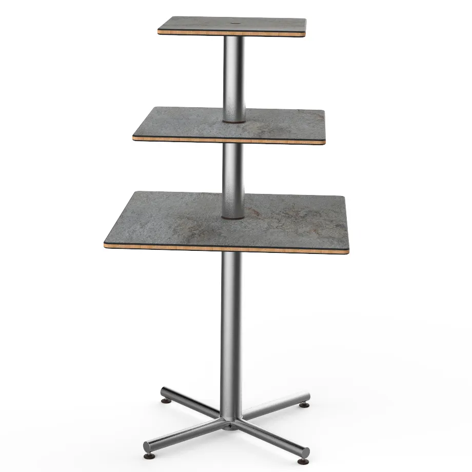 Steelite MGCPPS01GSXX 3‑Tier Square, 30" x 30" x 55" H, Slate Lam/Bamboo Core Steel Segments, Silver