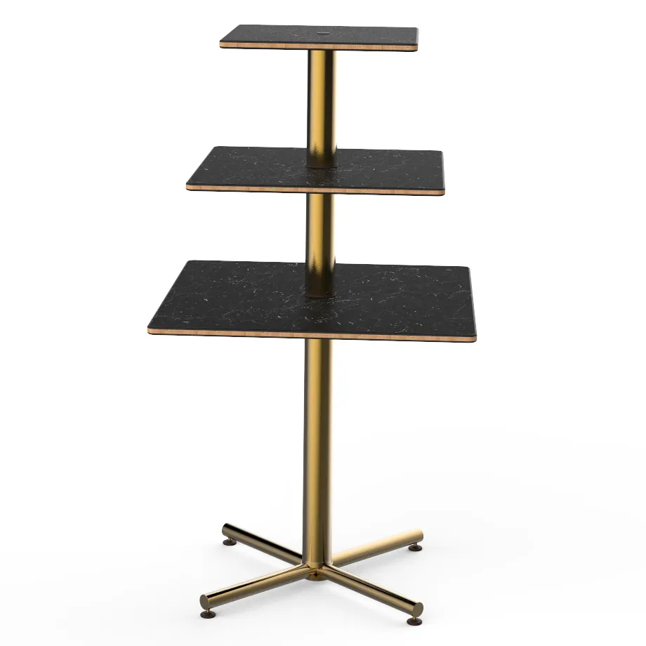 Steelite MGCPPS01MBXX - 3-Tier Sq Stand, 30"x30"x55" Height, Marble BHP Top, Brass, Gold Steel Base