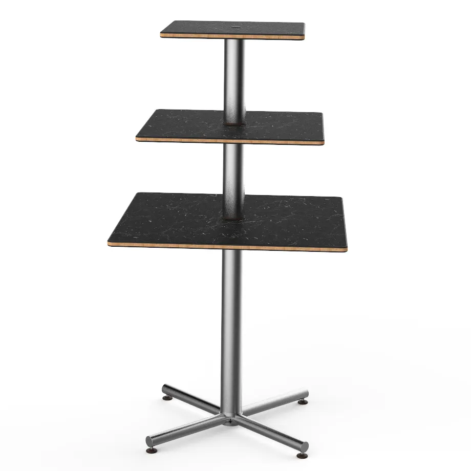 Steelite MGCPPS01MSXX - 3‑Tier Display Stand, 30" x 30" x 55" Marble Top, Steel, Silver Finish