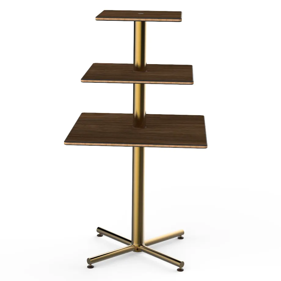 Steelite MGCPPS01WBXX - 3‑Tier Display, 30" x 30" x 55", Gold Steel Base, Wood Top, Brass, Knockdown