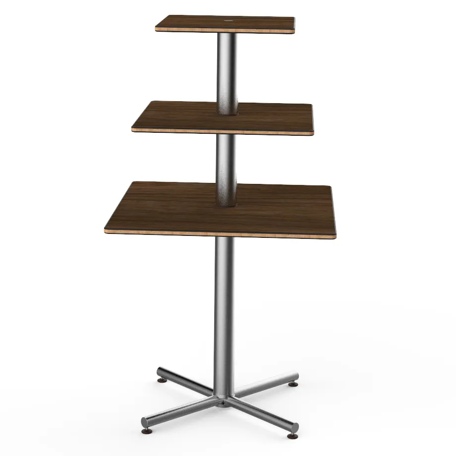 Steelite MGCPPS01WSXX - 3‑Tier Silver Sq Stand 30"×30"×55" Laminate Top, Steel Base, Knockdown