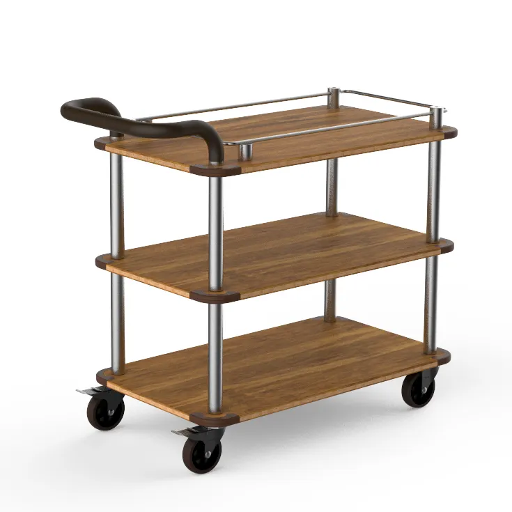 Steelite MGCRNX02BSXX 41.5x21x36 Buffet Serving Cart, Bamboo Finish Shelves, Stainless Steel Frame