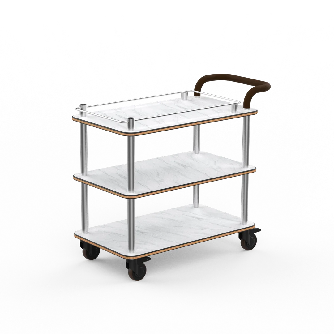 Steelite MGCRNX02CSXX Rollin Service Cart, White Carrera Stainless Steel, Leather Handle