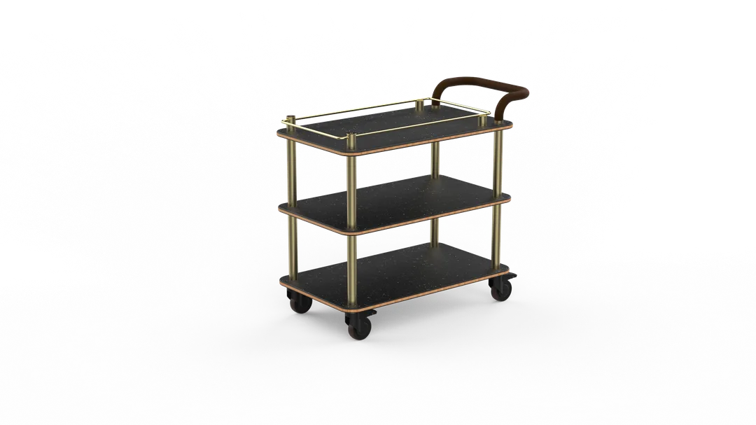 Steelite MGCRNX02MBXX 41.5x21 Serving Cart, 36H, Nero Maquina Marble, Brushed Brass, Black Finish
