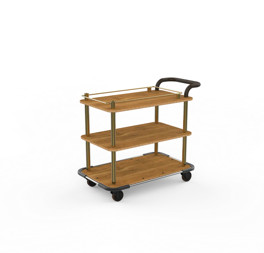 Steelite MGCRNX08BBXX 42.5L x 24W x 36.5H Serving Cart, Mixed Materials, Gold Finish