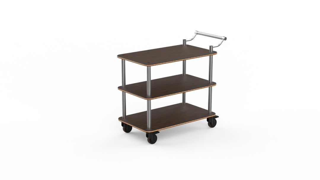 Steelite MGCRNX09WSXX 41.5x21x36 Buffet Serving Cart, Bengali Mango Wood Shelves, Brushed Stainless Steel