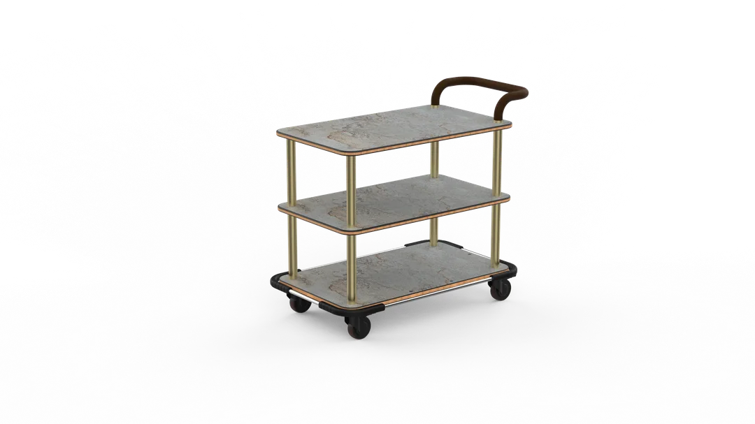 Steelite MGCRNX11GBXX Mogogo Buffet Solutions Roll'n Service Cart, 41.5x21x36, Grey Slate Shelves, Brushed Brass