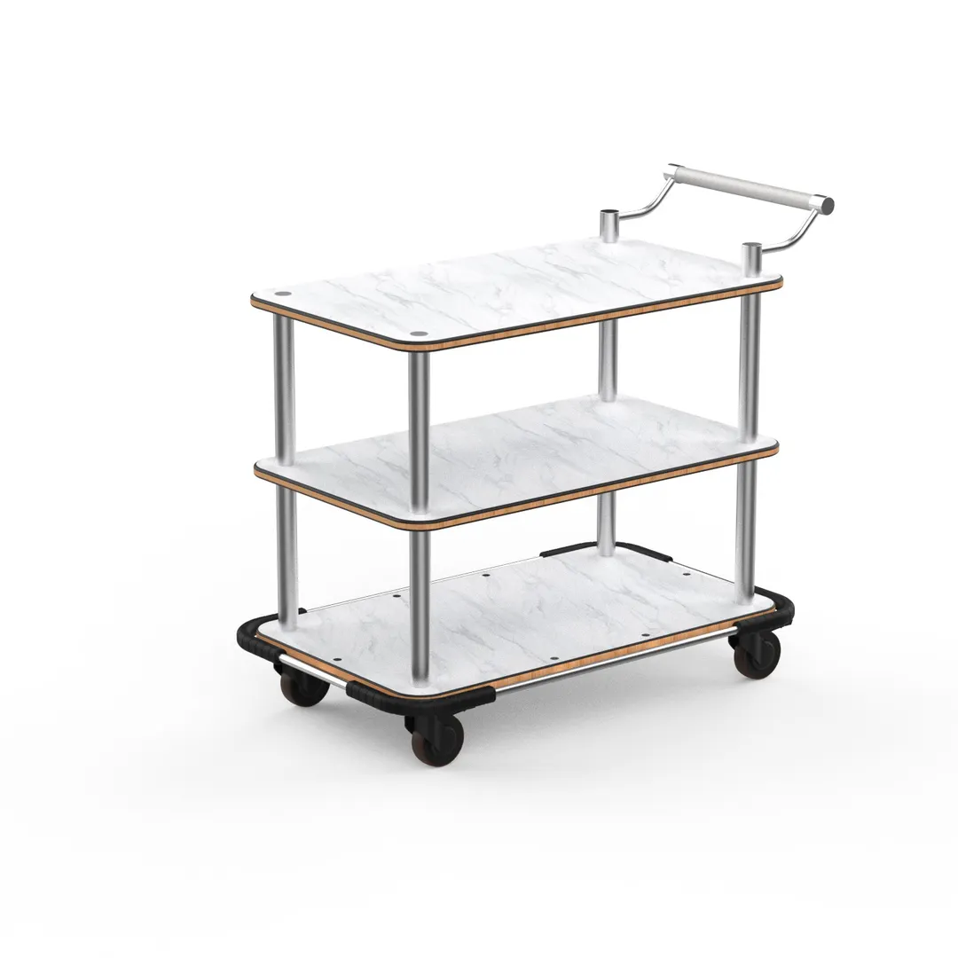 Steelite MGCRNX12CSXX Buffet Serving Cart, 41.5x21x36, Carrera White Marble Shelves, Stainless Steel Handle