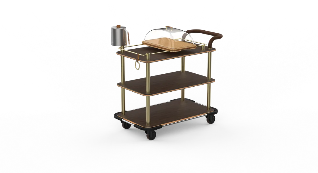 Steelite MGCRNX14WBXX Mogogo Buffet Solutions Roll'n Cheese Plate & Wine Cart, 41.5x21x40.5, Bengali Mango Wood, Brushed Brass Finish