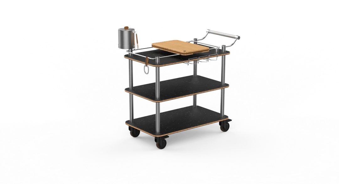 Steelite MGCRNX16MSXX Mogogo Buffet Solutions Roll'n Mixology Service Cart, 41.5"x21"x40.5", Nero Marquina Marble, Brushed Stainless Steel