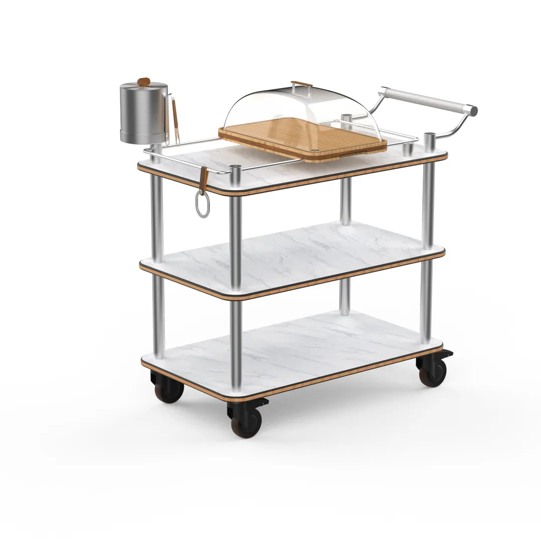 Steelite Serving Cart, 41.5'H, Stainless Steel, MGCRNX17CSXX, Buffet Cart with Shelves and Casters