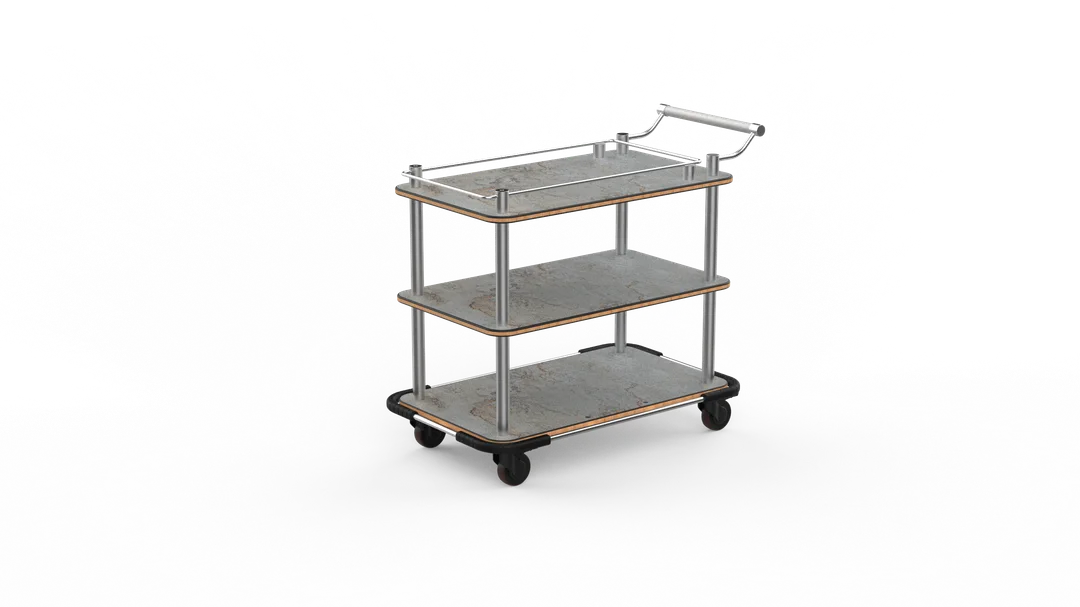 Steelite MGCRNX18GSXX 41.5x21x36 Buffet Service Cart, Grey Slate Shelves, Brushed Stainless Steel
