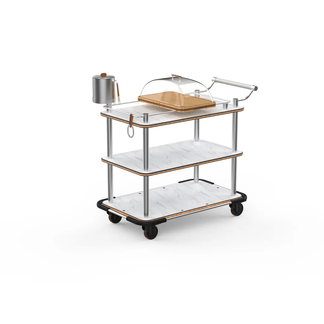 Steelite Serving Cart with Marble Top and Stainless Steel Frame, 41 inches Wide x 18 inches Deep