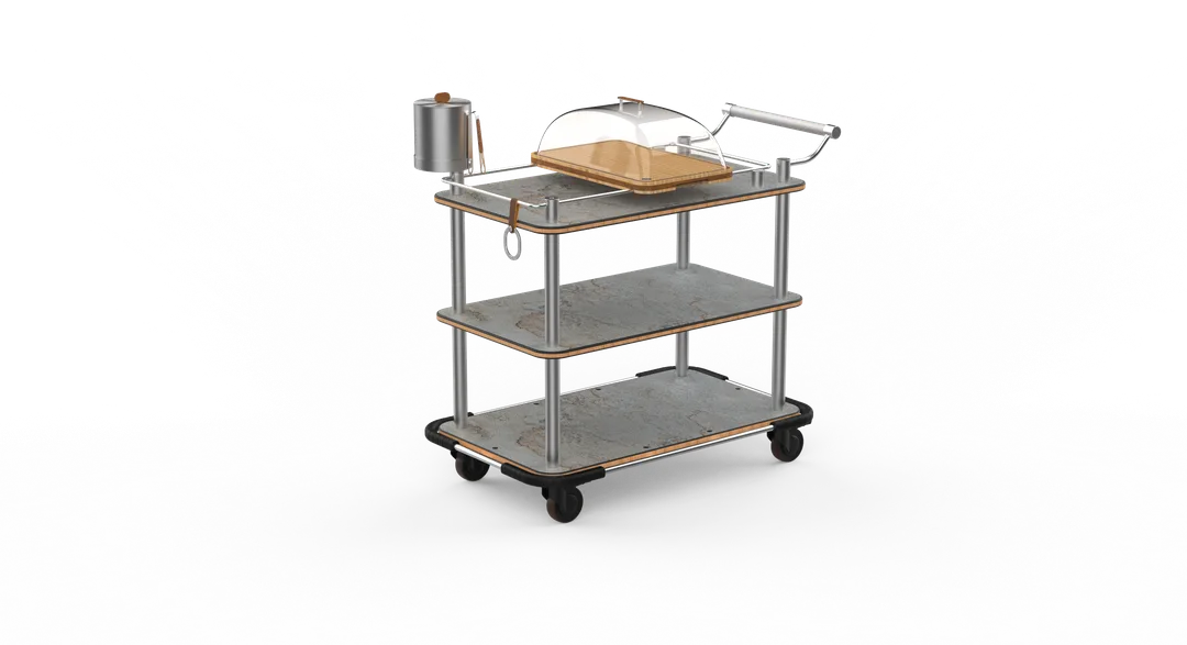 Steelite MGCRNX20GSXX Buffet Serving Cart, 41.5x21, Grey Slate Shelves, Stainless Steel, Brushed Finish, Heavy Duty, 36-39"H