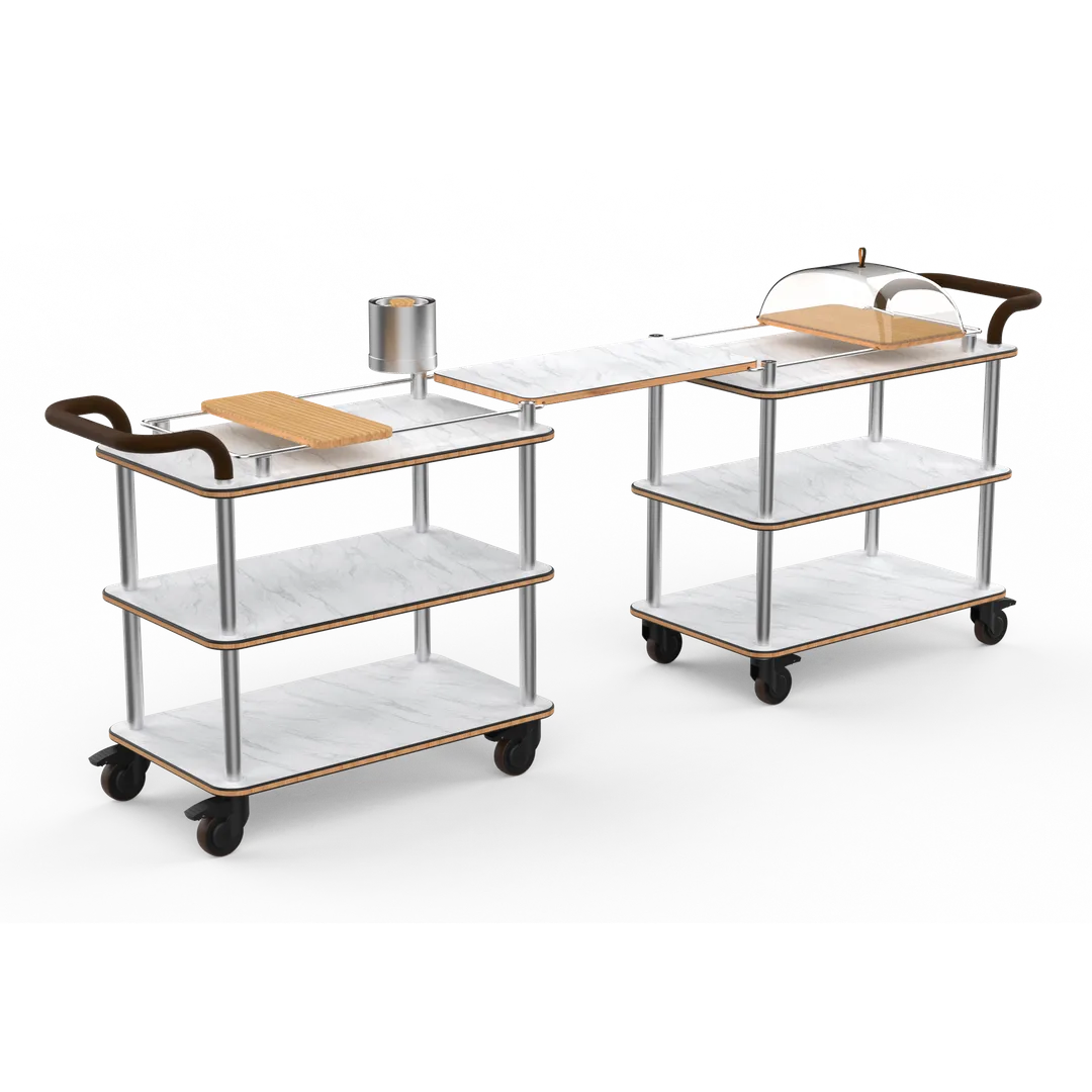 Steelite MGCRNX24CSXX Rollin Top Border Brunch Time Cart, White Carrera Stainless Steel, Leather Handle, Mixed Materials
