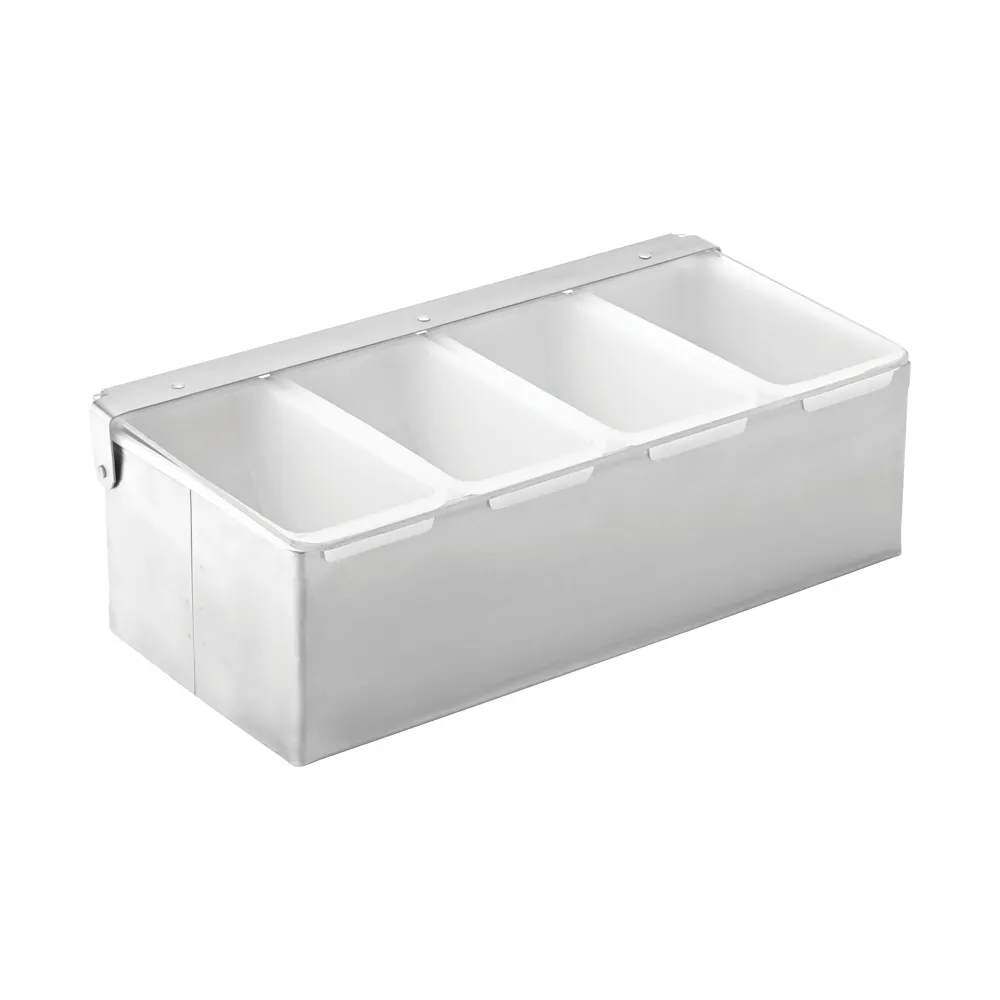 Steelite UF91102 Condiment Holder, 4-Compartment, 11.875" x 3.875" H, Stainless Steel Silver Finish