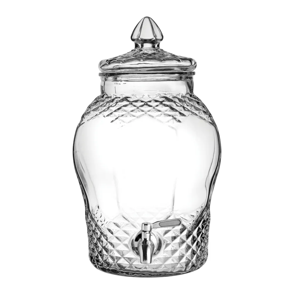Steelite UR90034 Barrel Dispenser, 8.75‑Quart Glass, 10.2" x 9.3" x 14.6" H, 2‑3 Gal, Uninsulated