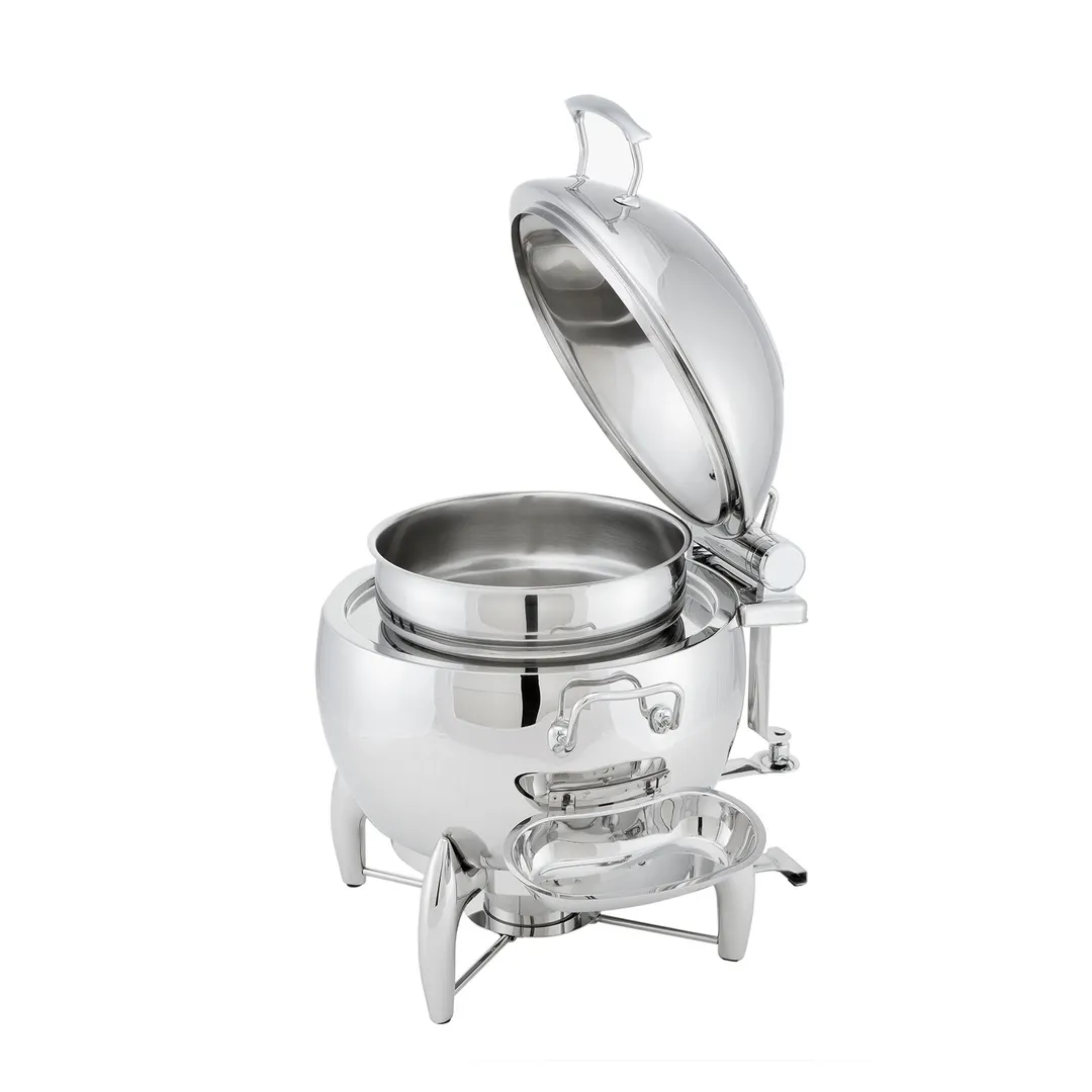 Steelite WLWI11LSSGL - 11.5‑Quart Round Soup Chafer, Steel, Hinged Glass Lid, Burner Stand, Fuel Cup