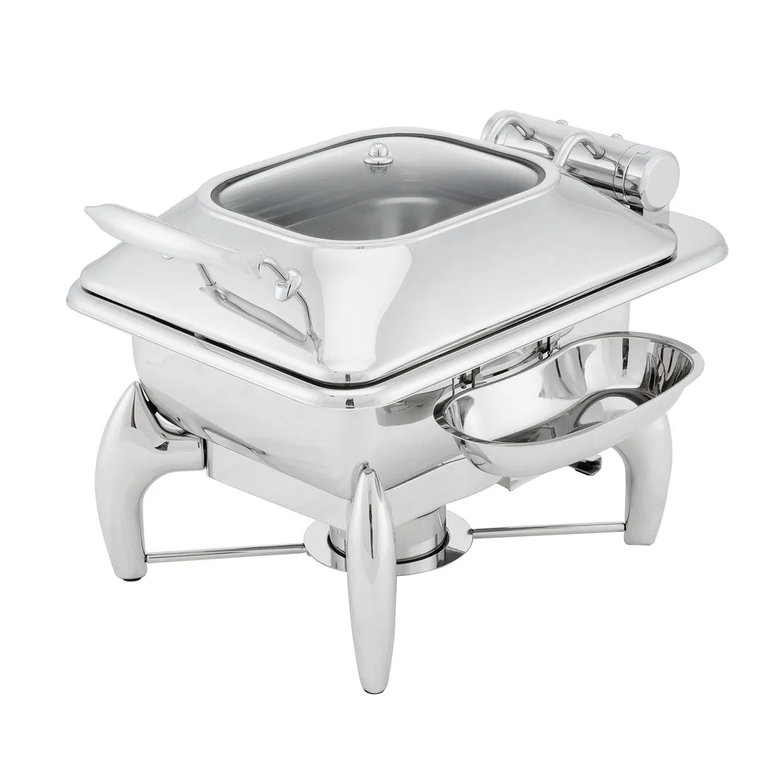 Steelite WLWI35LGL 4-Quart Rectangular Chafing Dish Hinged Glass Lid, Stainless Steel, Canned Heat