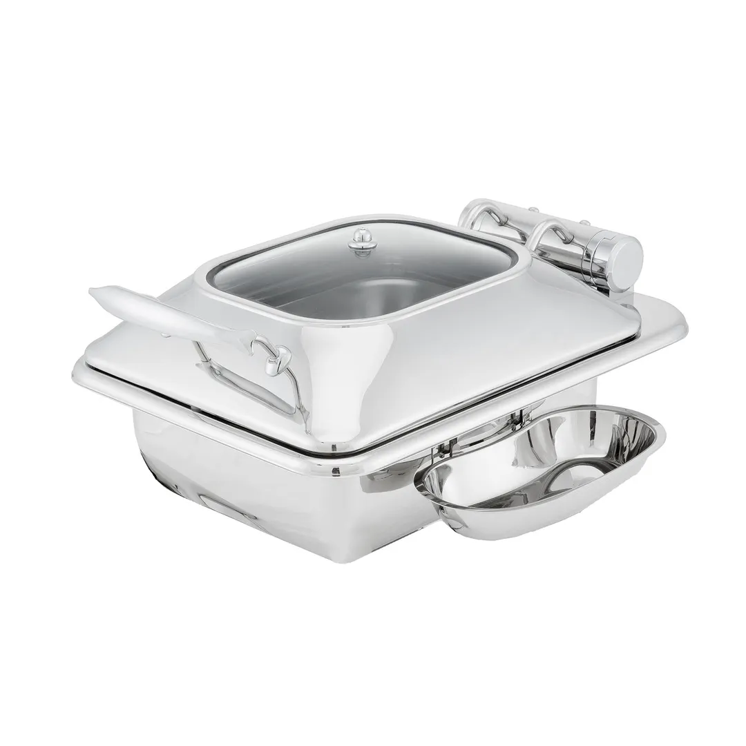Steelite WLWI35UGT 4-Qt Rect Stainless Steel Chafing Dish, Glass Lid, Hinged Cover, Food Pan, Canned
