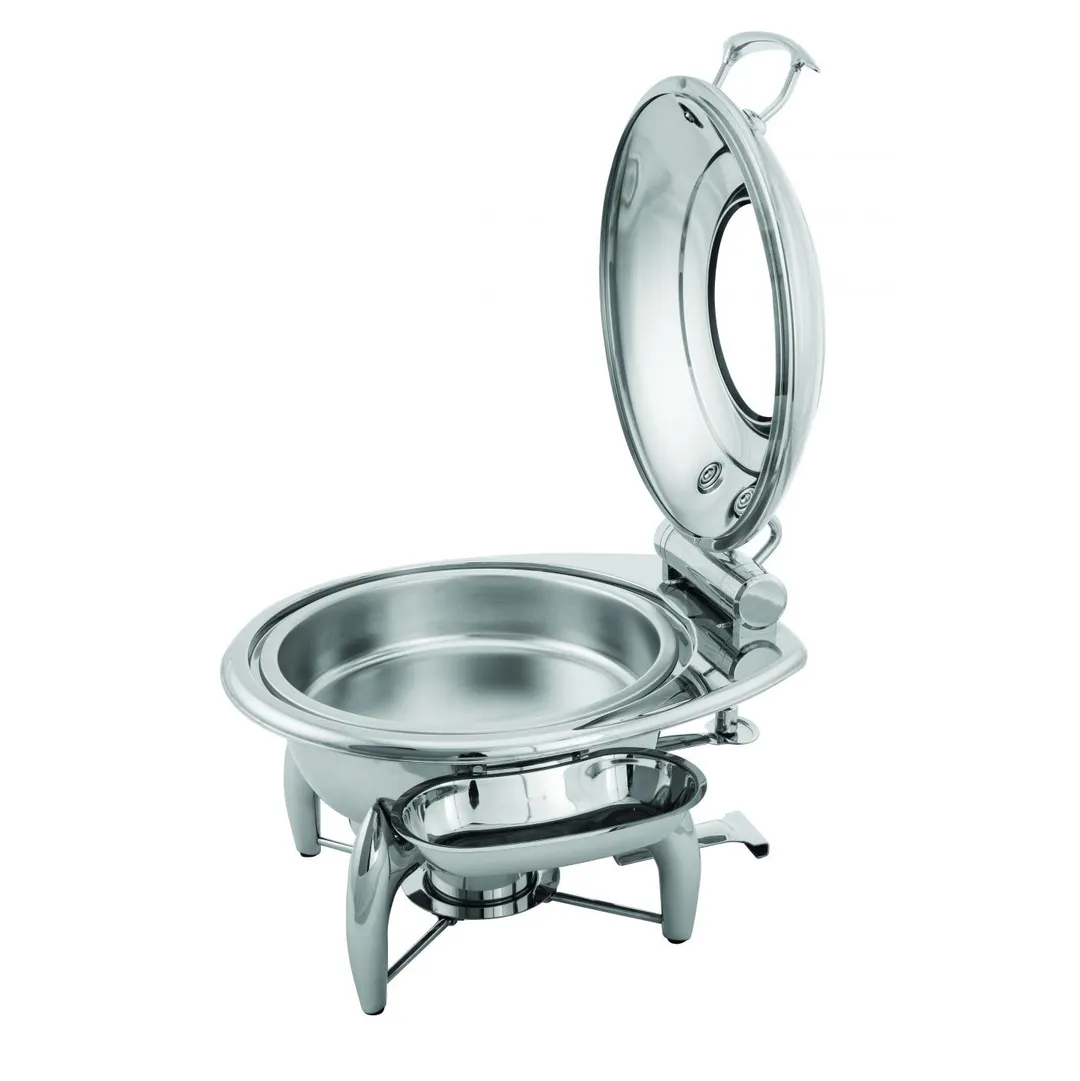 Steelite WLWI4LGL - 4 Qt (1 Gal) Round Stainless Steel Chafing Dish with Hinged Glass Lid & Burner