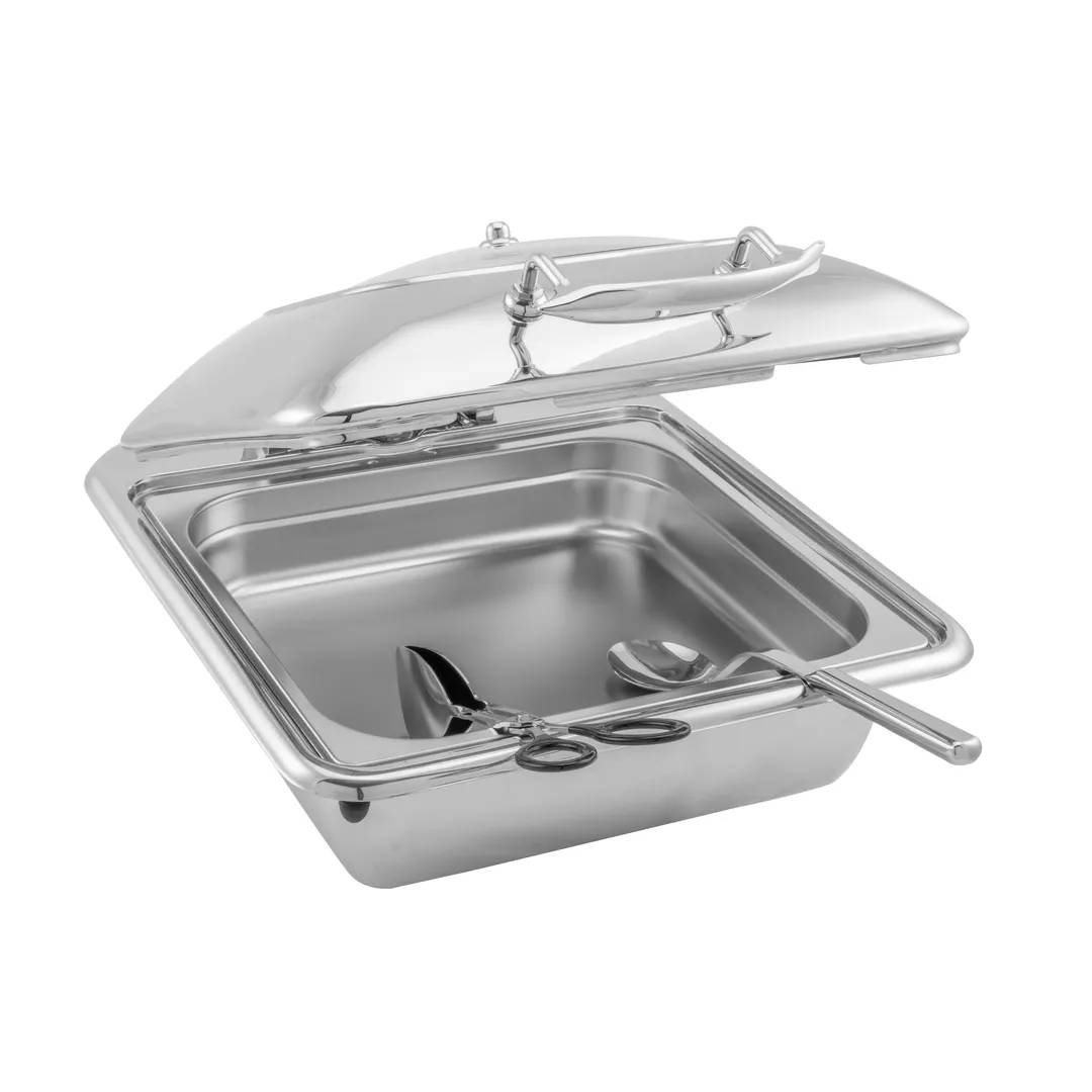 Steelite WLWI55BODY 6-Quart Rectangular Stainless Steel Chafer Body, Hinged Glass Lid, Canned Heat