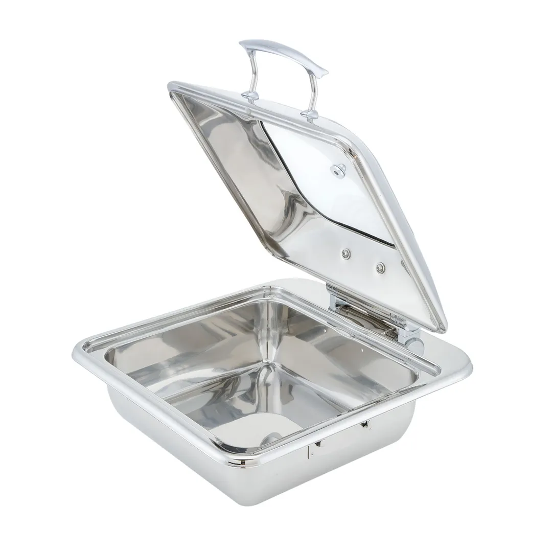 Steelite WLWI55UGT 6-Quart Rectangular SS Chafing Dish with Glass Lid, Hinged Cover – Canned