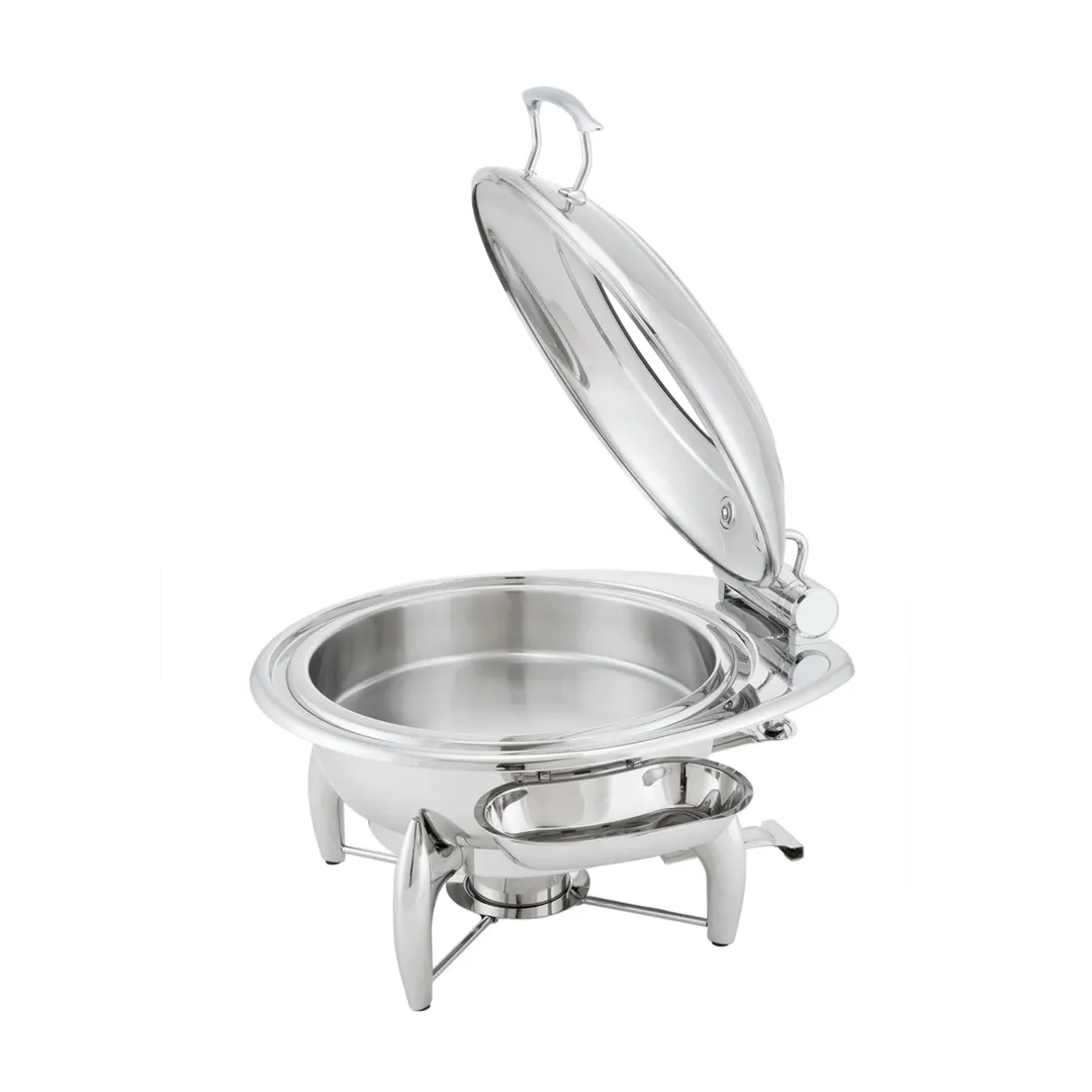 Steelite WLWI6LGL 7-Quart Round Chafing Dish Kit, Steel, Hinged Glass Lid, Heat Burner & Fuel Cup