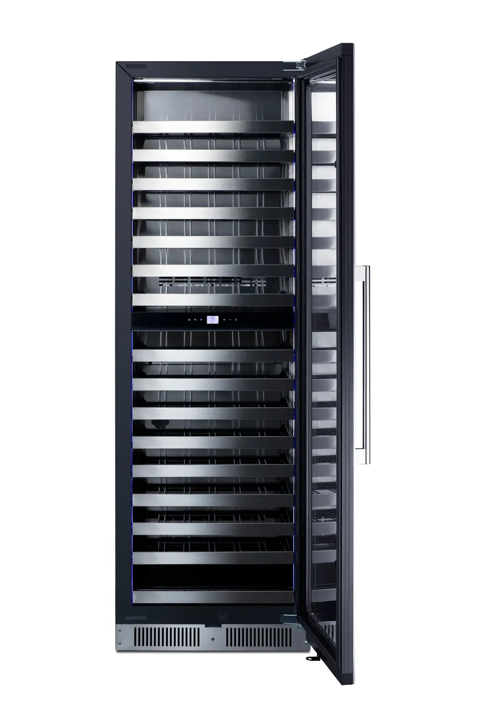 Summit SDHWC98 Dual‑Zone Wine Cooler, Black Cabinet, Trimmed Glass Door, 16 Shelves, LED, 115V R600a